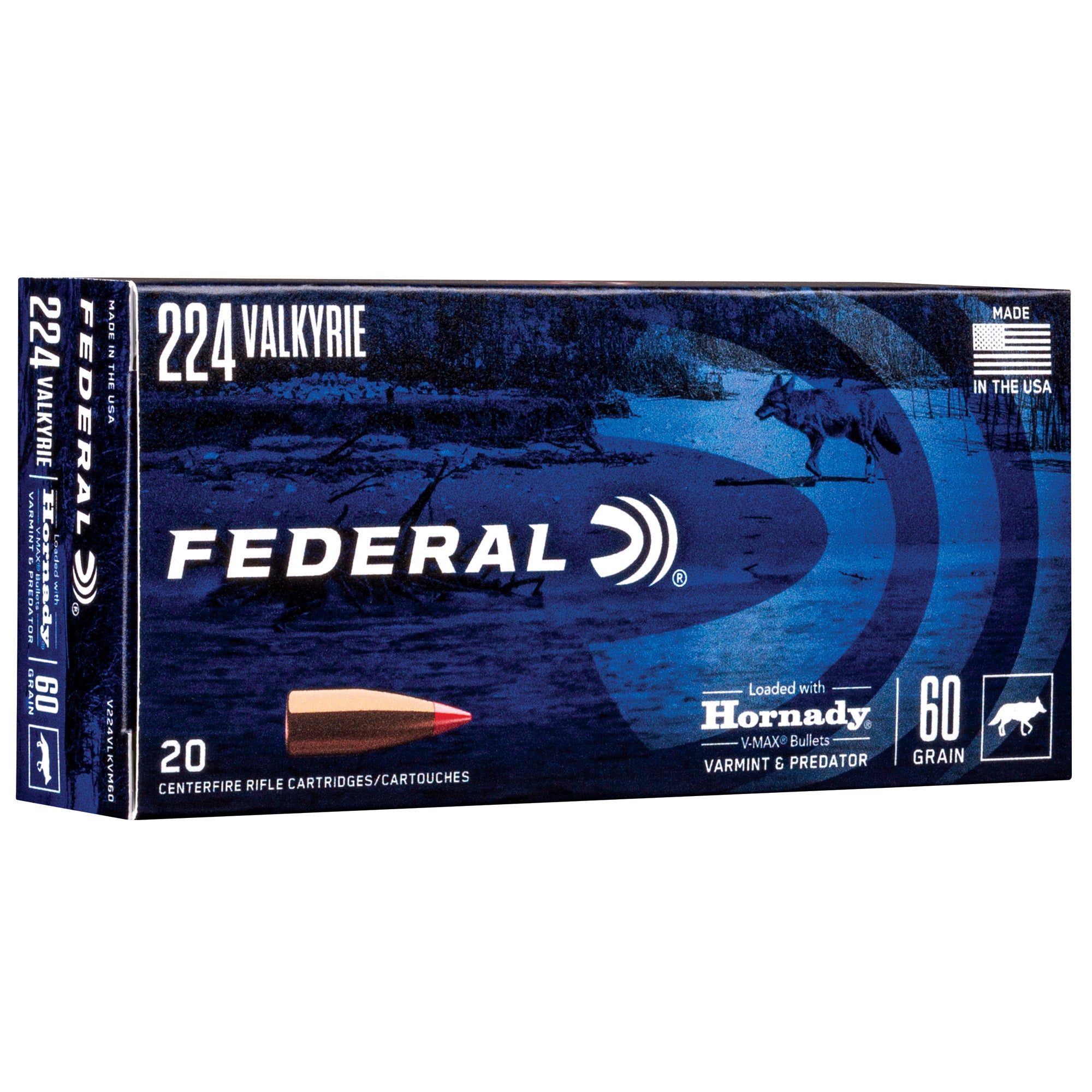Federal .224 Valkyrie Varmint & Predator 60 grain Hornady V-Max ammunition