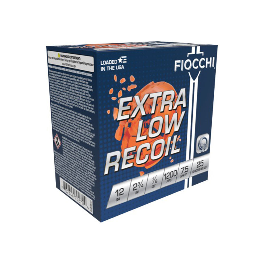 Fiocchi 1278OZ75 Exacta Target Low Recoil Trainer 12 Gauge 2.75" 7/8oz 7.5 Shot 1200 fps 762344702704