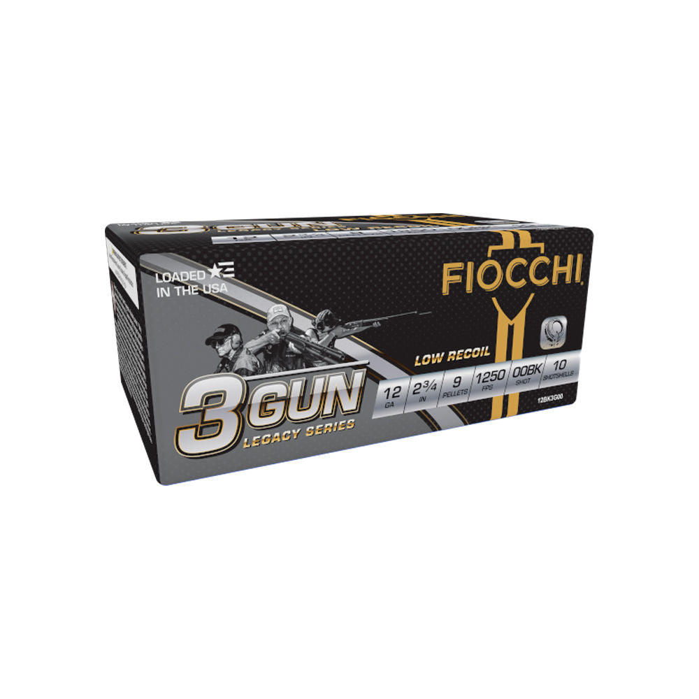 Fiocchi 12 Gauge Shotgun Ammo 3-Gun Match Legacy Series Low Recoil 9 Pellets 2.75 in 1-1/8 oz 00 Buck