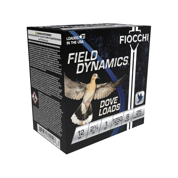 Fiocchi 12GT8 Field Dynamics Dove & Quail 12 Gauge 2.75" 1oz 8 Shot 1250 fps 762344700106