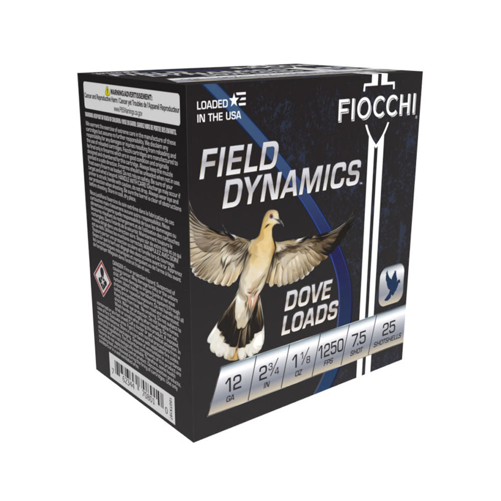 Fiocchi 12 Gauge Shotgun Ammo Field Dynamics Dove & Quail 2.75 in 1-1/8 oz #7.5
