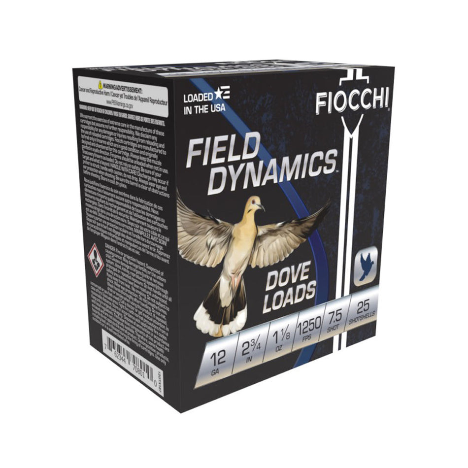 Fiocchi 12 Gauge Shotgun Ammo Field Dynamics Dove & Quail 2.75 in 1-1/8 oz #7.5
