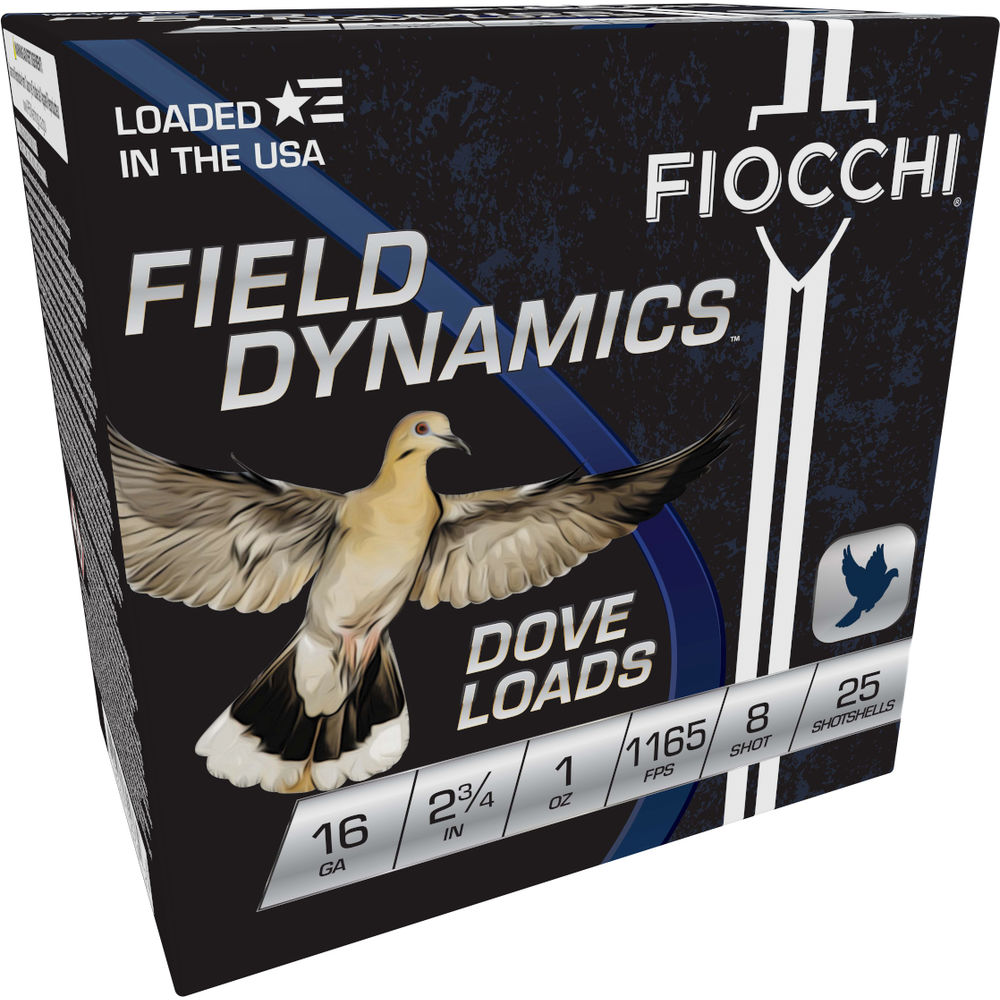 Fiocchi 16 Gauge Shotgun Ammo Field Dynamics Dove & Quail 2.75 in 1 oz #8