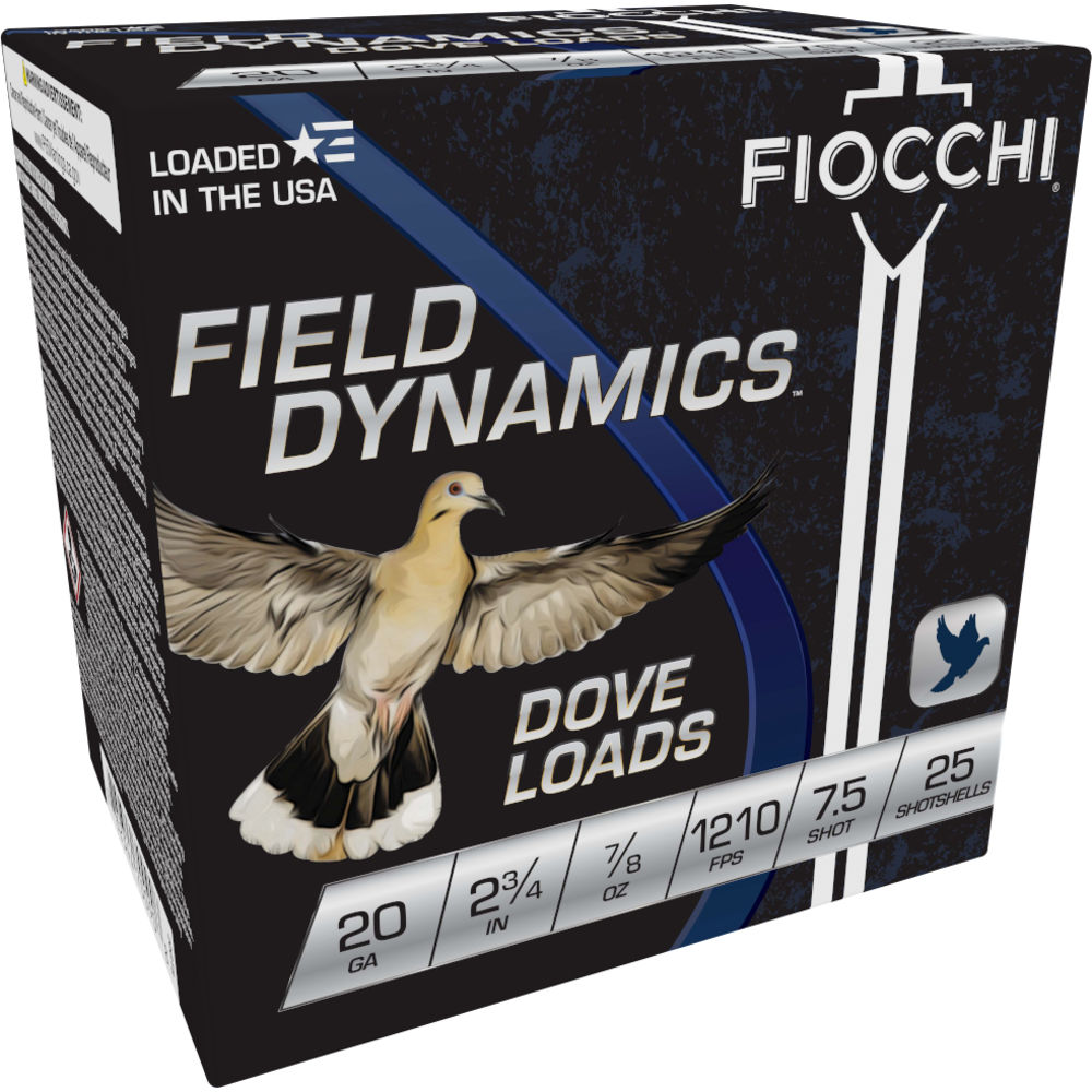 Fiocchi 20 Gauge Shotgun Ammo Field Dynamics Dove & Quail 2.75 in 7/8 oz #7.5