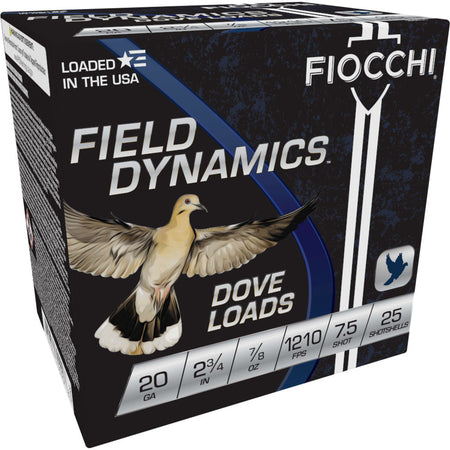 Fiocchi 20 Gauge Shotgun Ammo Field Dynamics Dove & Quail 2.75 in 7/8 oz #7.5