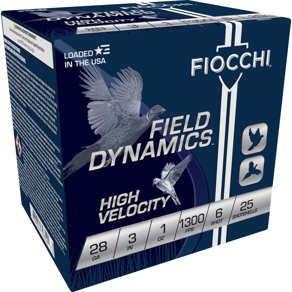 Fiocchi 28 Gauge Shotgun Ammo Field Dynamics High Velocity Upland Game Load 3 in 1 oz #6