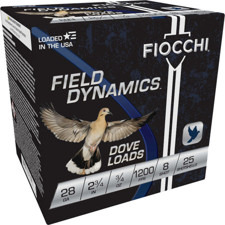 Fiocchi 28GT8 Field Dynamics Dove & Quail 28 Gauge 2.75" 3/4oz 8 Shot 1200 fps 762344703527