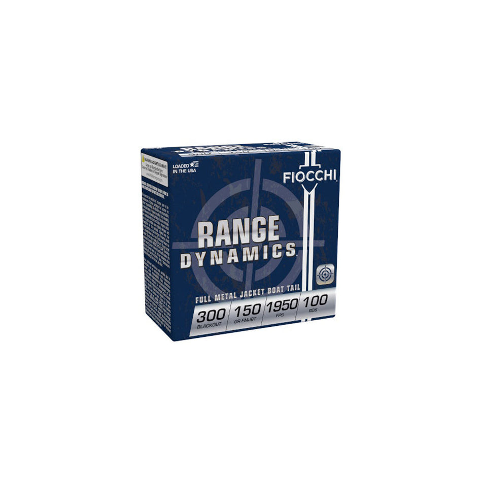 Fiocchi .300 AAC Blackout Range Dynamics 150 grain Full Metal Jacket Boat Tail ammunition