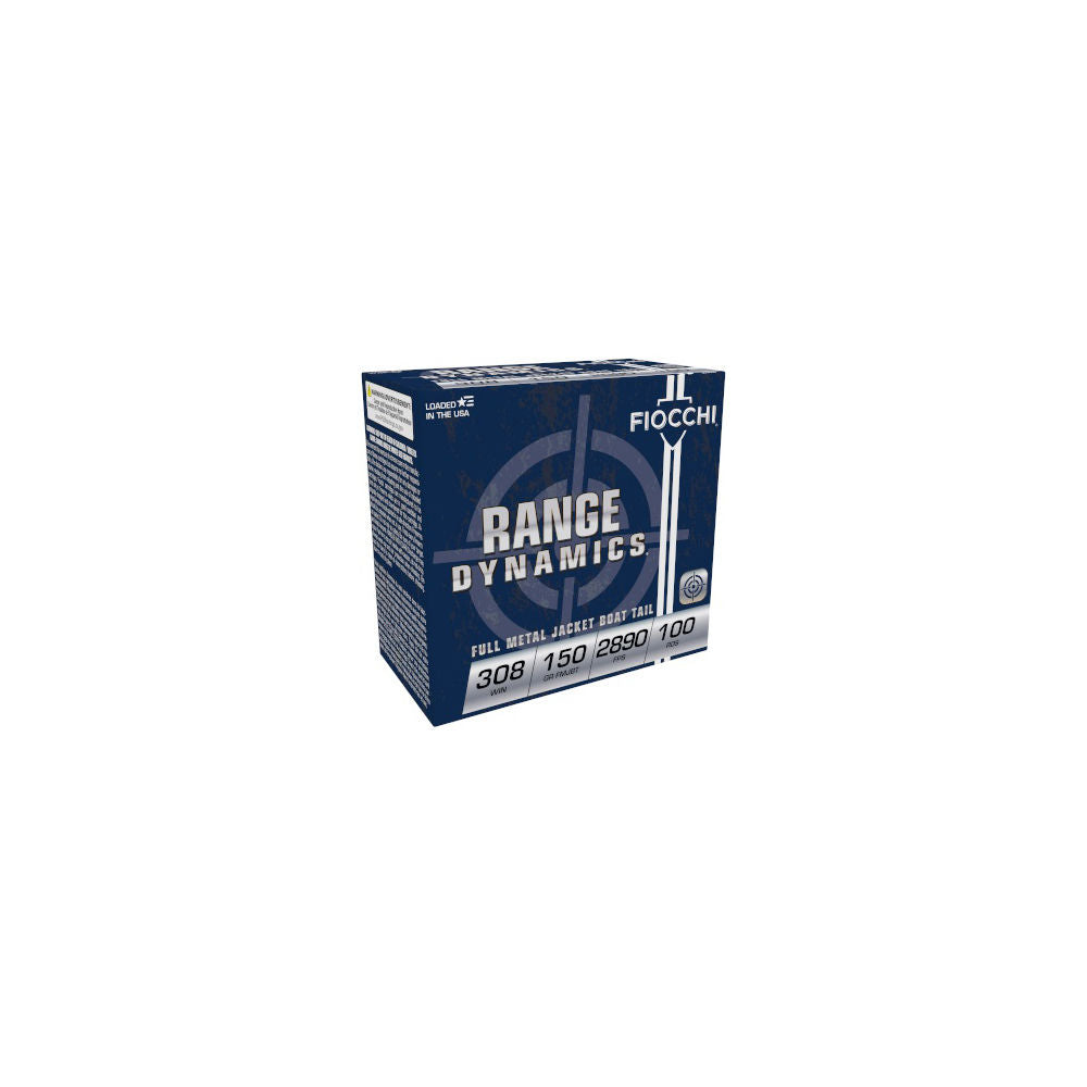Fiocchi .308 Win / 7.62x51mm Range Dynamics 150 grain Full Metal Jacket Boat Tail ammunition