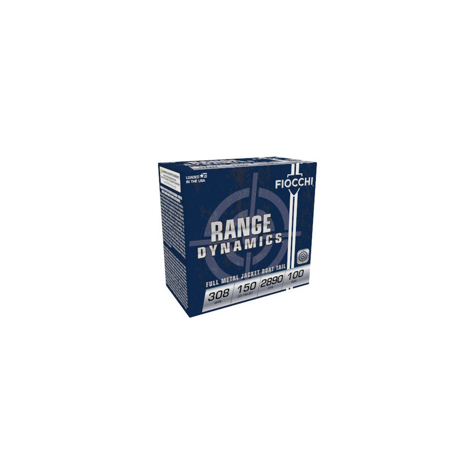 Fiocchi .308 Win / 7.62x51mm Range Dynamics 150 grain Full Metal Jacket Boat Tail ammunition