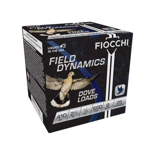 Fiocchi .410 Bore Shotgun Ammo Field Dynamics Dove & Quail 2.5 in 1/2 oz #8