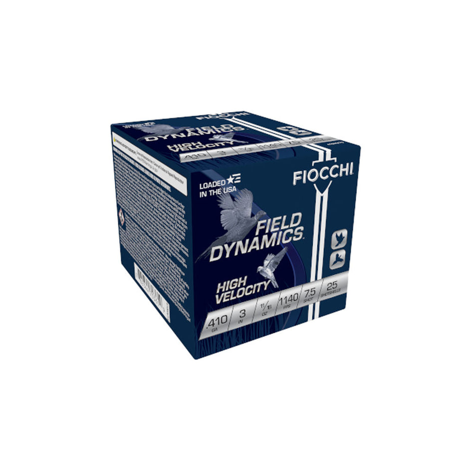 Fiocchi .410 Bore Shotgun Ammo Field Dynamics High Velocity Upland Game Load 3 in 11/16 oz #7.5