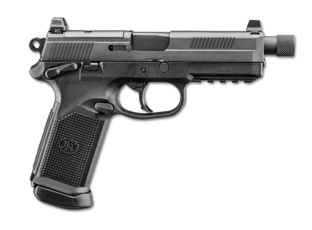FN 66966 FNX Tactical 45 ACP 15+1 5.30" Steel Threaded Barrel Black Optic Ready/Serrated Slide Matte Black Polymer Frame w/Picatinny Rail Black Textured w/Interchangeable Backstrap Grips Right Hand