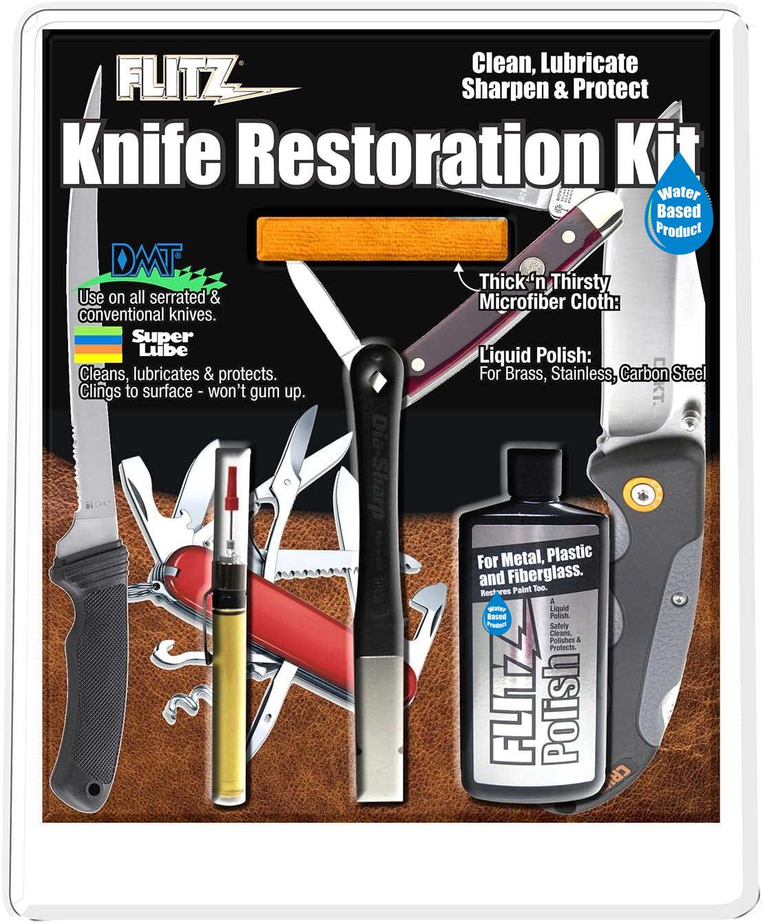 Flitz Knife Restoration Kit with DMT Sharpener and Lubricating Oil