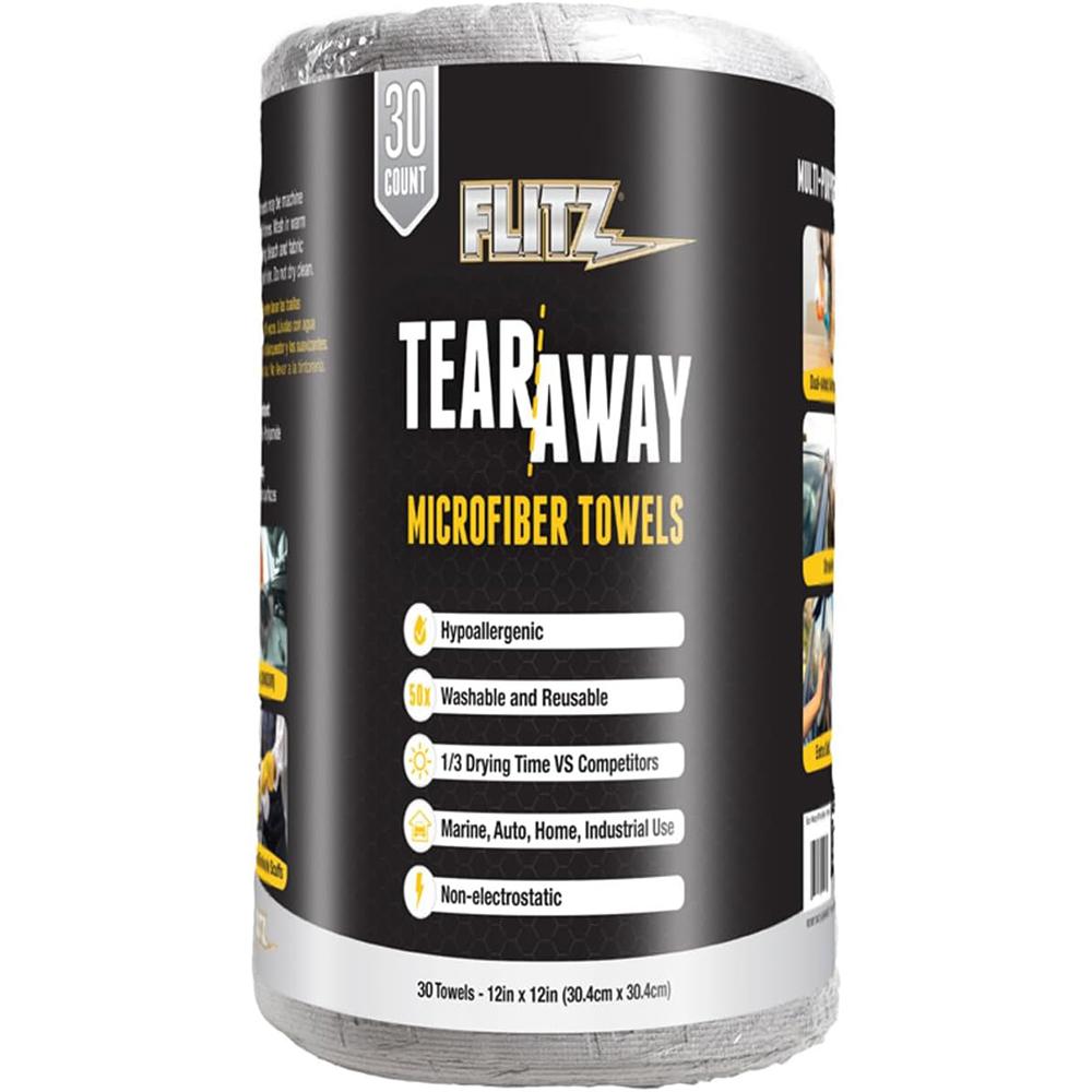 Flitz Tear-Away Dual-Sided Microfiber Cloth Roll 30 Sheets 12x12 Inch