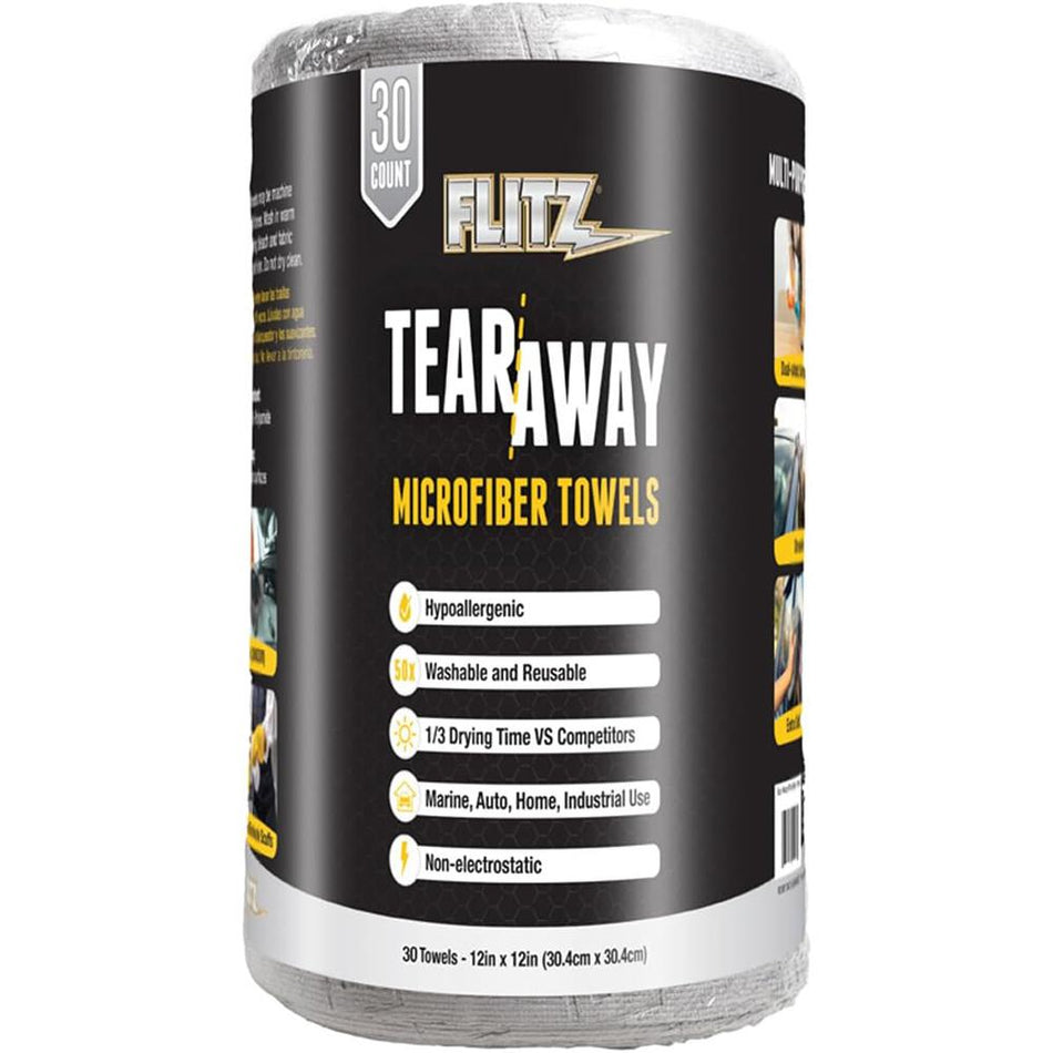 Flitz Tear-Away Dual-Sided Microfiber Cloth Roll 30 Sheets 12x12 Inch
