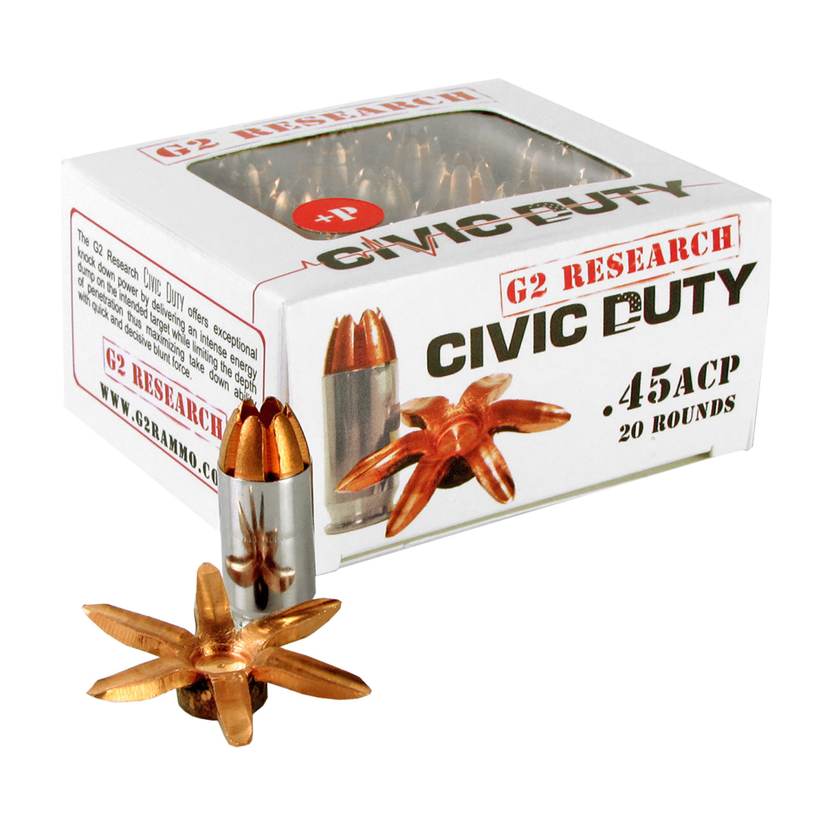 G2 Research Civic Duty Copper Expansion Projectile 168 Grain .45 ACP/Auto 1020 fps 851412006179