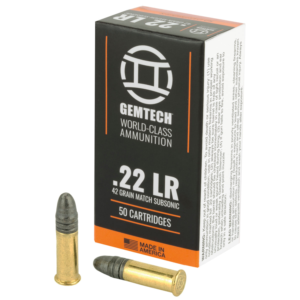 Gemtech .22 Long Rifle Subsonic 42 grain Lead Round Nose ammunition