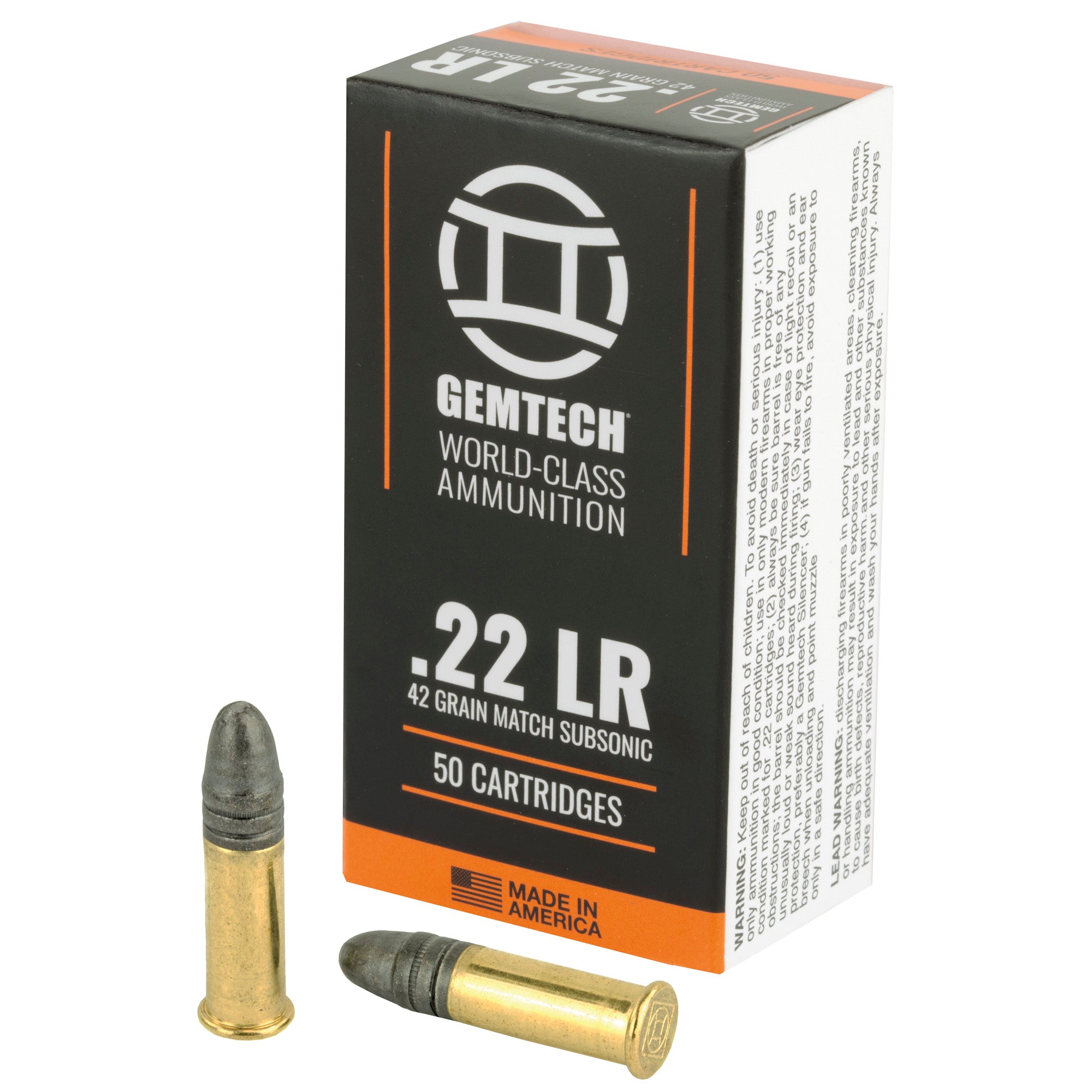 Gemtech .22 Long Rifle Subsonic 42 grain Lead Round Nose ammunition