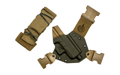GunfightersINC Kenai Right Hand Chest Holster, Fits Glock 43X/43X MOS, Gray Kydex, Coyote Brown Harness KN-G43X-040221