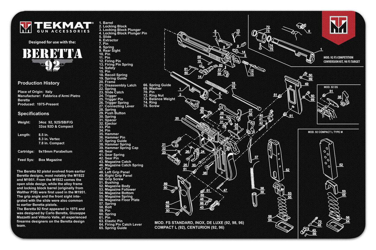 TekMat 11x17 Beretta 92 Firearm Cleaning Mat