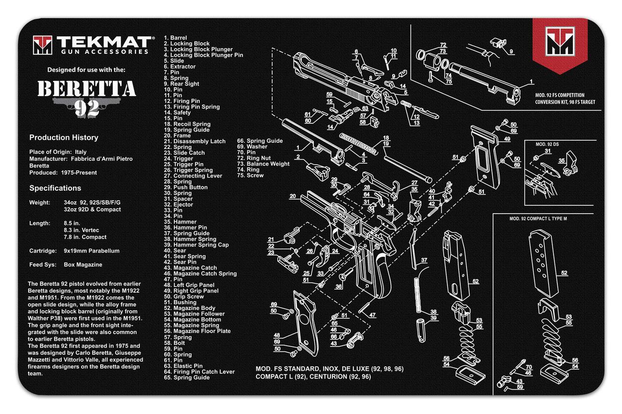 TekMat 11x17 Beretta 92 Firearm Cleaning Mat