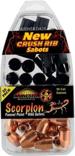 Harvester Scorpion .50 Caliber 260 Grain .451 Funnel Point Crush Rib Sabot 20PK