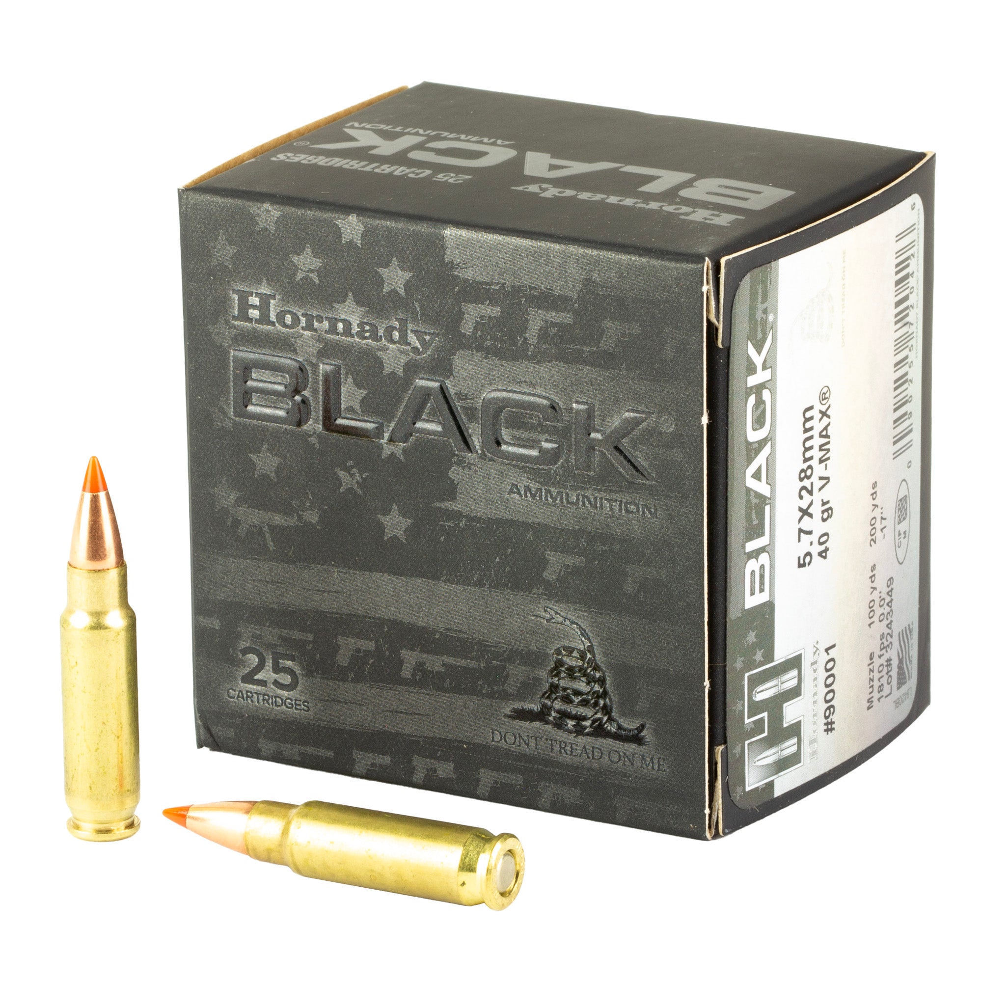 Hornady 5.7x28mm FN Black 40 grain Hornady V-Max ammunition