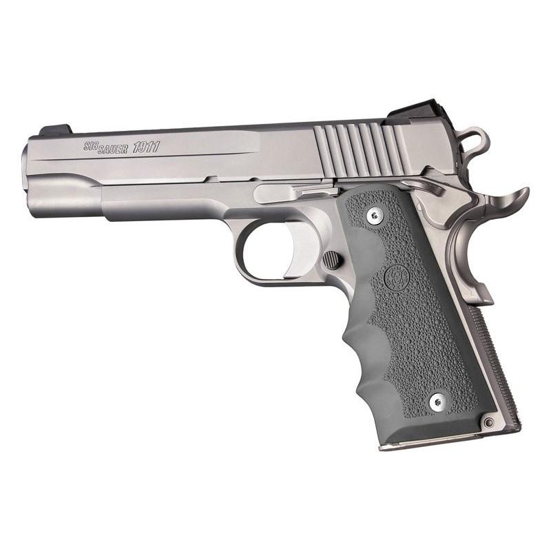 Hogue 1911 Gov't Model Rubber Finger Groove Handgun Grips Slate Grey