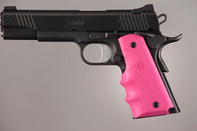 Hogue Colt Gov't 1911 .45 Pink Rubber Handgun Grips with Finger Grooves