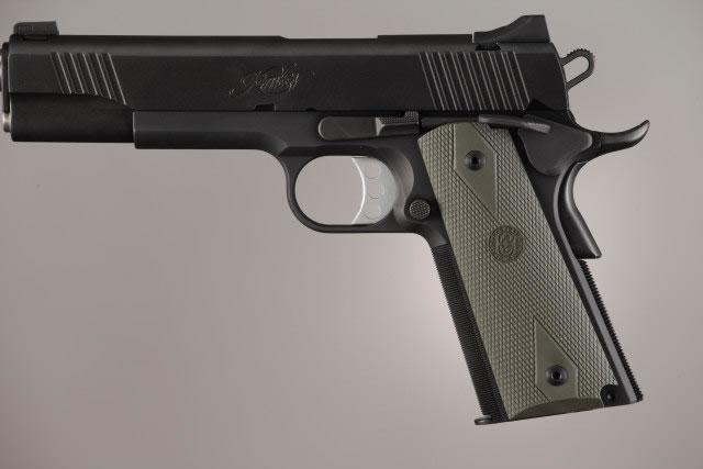 Hogue Colt 1911 .45 Government Checkered Rubber Grips with Diamond Pattern - OD Green