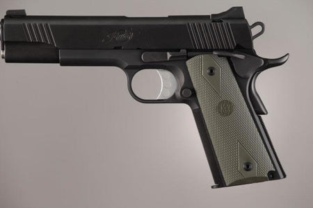 Hogue Colt 1911 .45 Government Checkered Rubber Grips with Diamond Pattern - OD Green