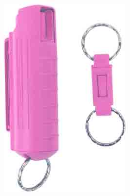 Sabre 3-N-1 Ballistic Stream Pepper Spray, Pink Hard Case with QR Key Ring, 15g
