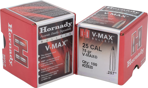 Hornady .257 Caliber 75 Grain V-MAX Polymer Tip Component Bullets 100CT