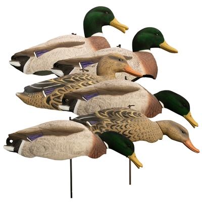 Higdon Magnum Full Form Mallard Shell Decoy Pack - Flocked Heads, 6 Decoys & Stakes