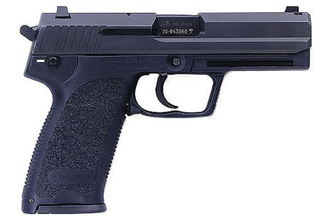 HK 81000322 USP V1 SA/DA 45 ACP Caliber with 4.41" Barrel, 12+1 Capacity, Overall Black Finish, Serrated Trigger Guard Frame, Serrated Steel Slide & Polymer Grip Includes 2 Mags