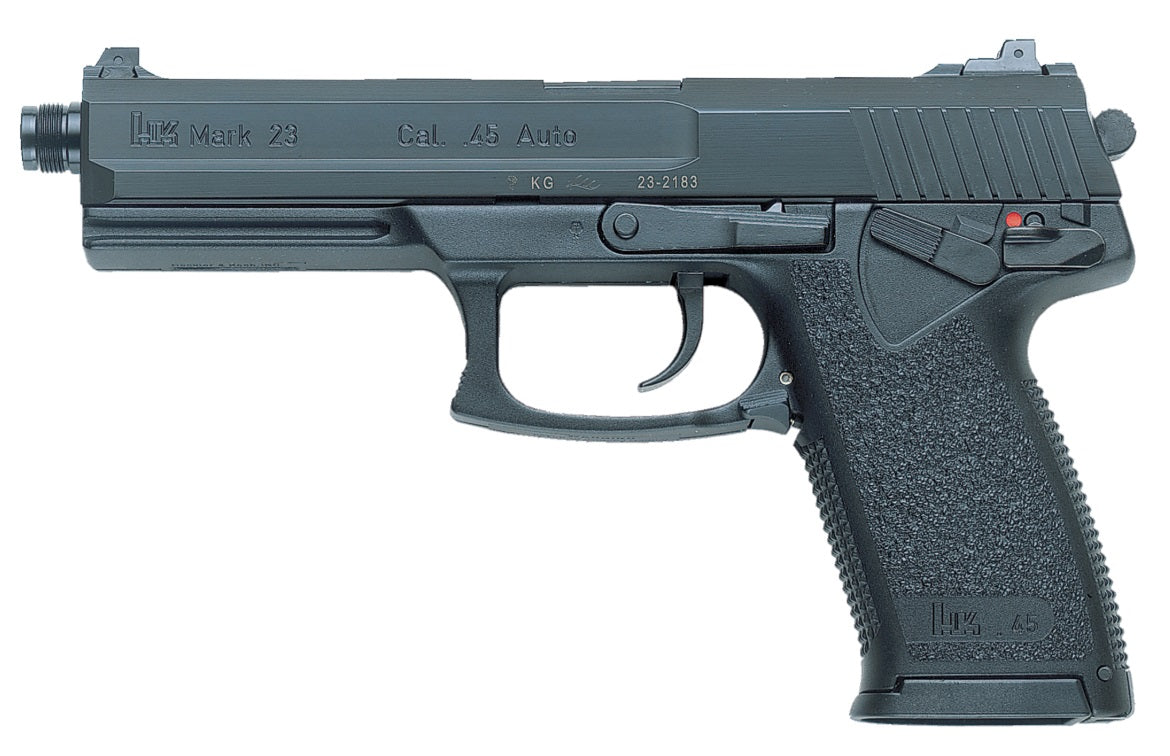 HK 81000080 Mark 23 45 ACP 10+1, 5.87" Black Steel Threaded Barrel, Serrated Steel Slide, Polymer Frame, Black Polymer Grip, Ambidextrous