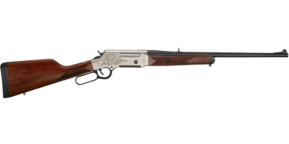 Henry H014D243 Long Ranger Deluxe Full Size 243 Win 4+1 20" Blued Steel Barrel, Engraved Nickel-Plated w/24K Gold Inlay Steel Receiver, American Walnut Stock Right Hand