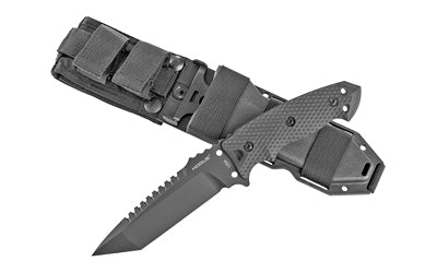 Hogue EX-F01 5.5" Tanto Fixed Blade Knife, Black Cerakote A2 Steel, Black G10 Handle with Retention Sheath 35129