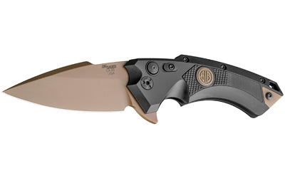 Hogue X5 SIG Emperor Scorpion Folding Knife, CPM-154 Plain Edge Spear Point, 3.5" FDE PVD Blade, Black Aluminum Handle 36570