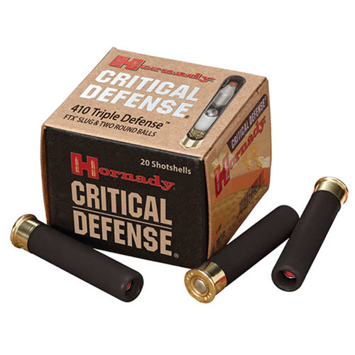 Hornady .410 Bore Shotgun Ammo Critical Defense Triple Defense 2 Round Balls/1 Slug Triple Defense FTX Slug & 2 round balls 2.5 in 9/16 oz Slug / Buckshot