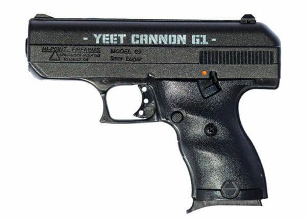 Hi-Point 916G1YC YC9 Gen1 9mm Luger 8+1 3.50" Black Steel Barrel, Black Serrated w/Engraving Steel Slide, Black Polymer Frame & Grip, Right Hand
