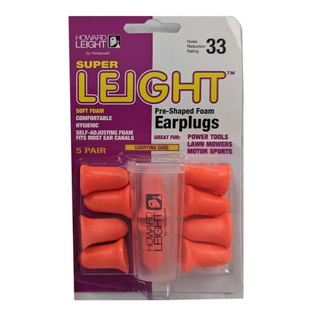 Howard Leight Super Leight Single-Use Foam Earplugs 33 NRR Orange 5 Pairs