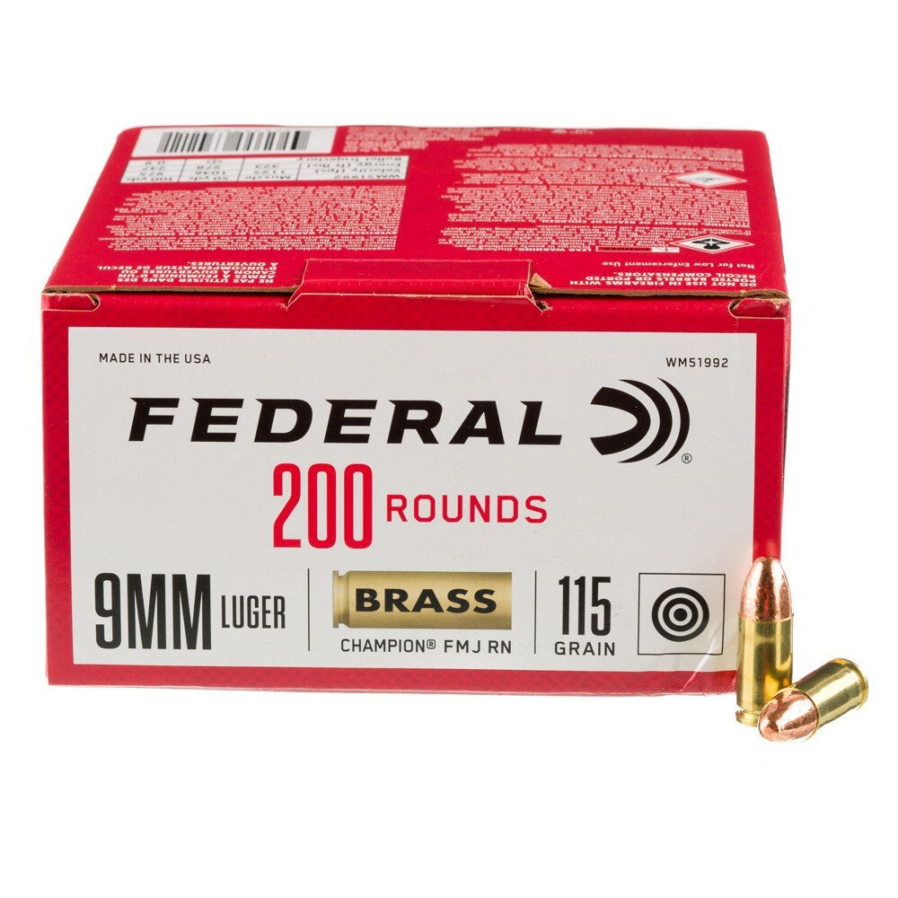 Federal Champion 9mm Luger 115 gr Full Metal Jacket (FMJ) 200ct Value pack