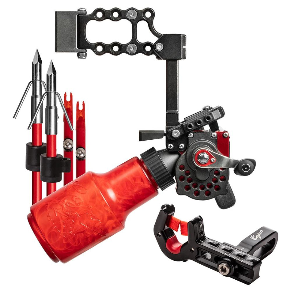 Cajun Bowfishing Winch Pro Right-Hand Reel Kit Red with Piranha Points