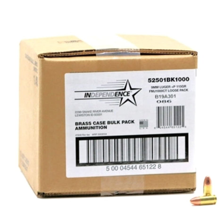 Independence 9mm Luger / Parabellum  115 grain Full Metal Jacket ammunition