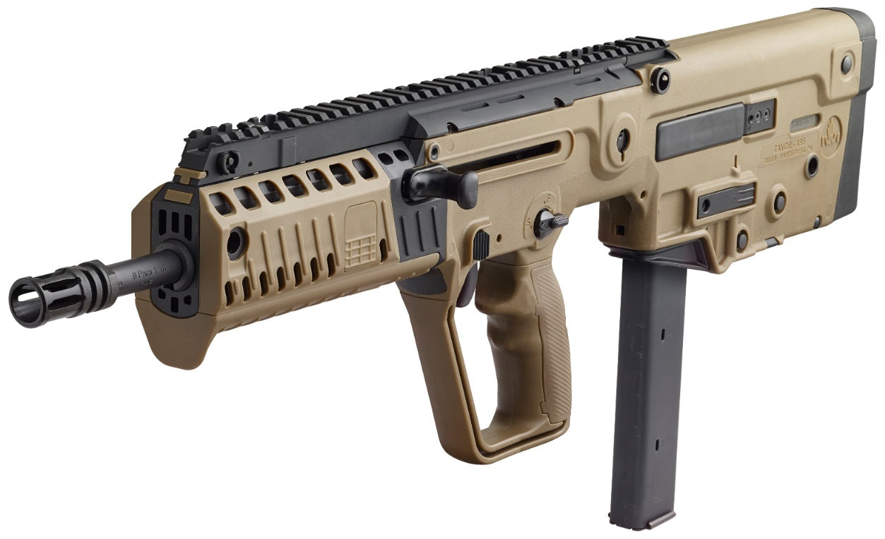 TAVOR X95 9MM FDE 17" 32+1 FLATTOP/BULL PUP/BUIS W/TRITM