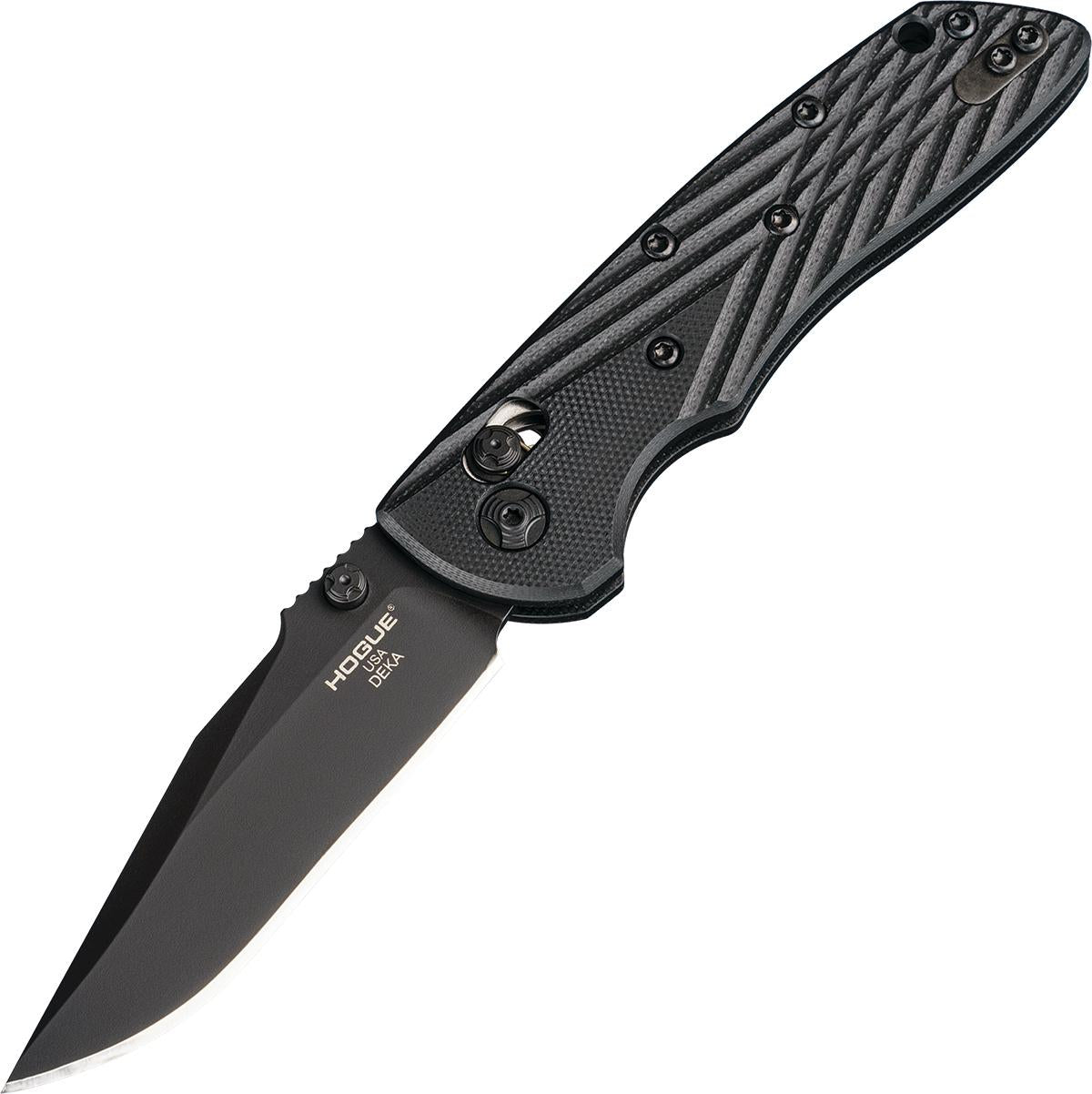 Hogue Deka 3.25" Clip Point ABLE Lock Folder - Black Cerakote Blade, Black G10 Frame