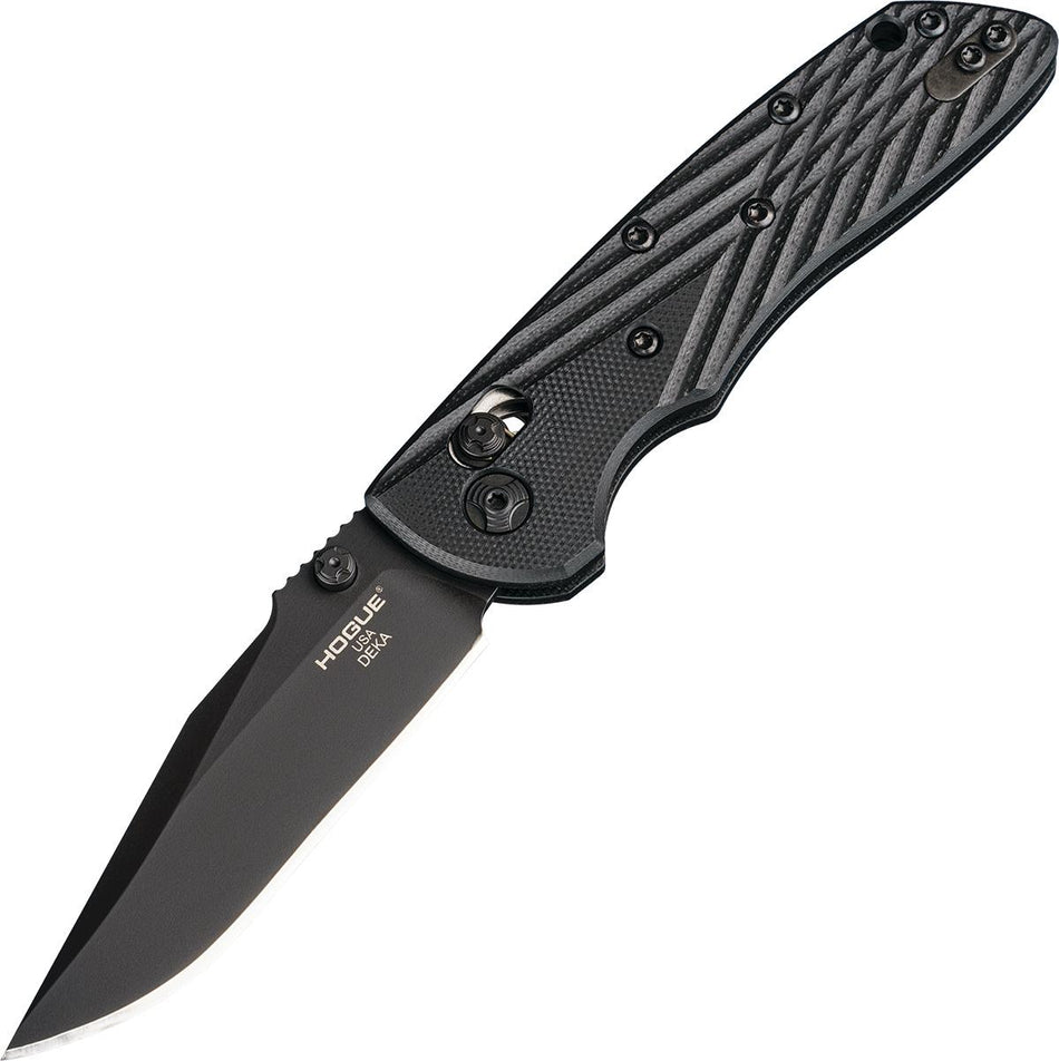 Hogue Deka 3.25" Clip Point ABLE Lock Folder - Black Cerakote Blade, Black G10 Frame