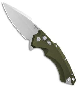 Hogue X5 4.0" Spear Point Flipper Knife Stone Tumbled OD Green Aluminum Frame